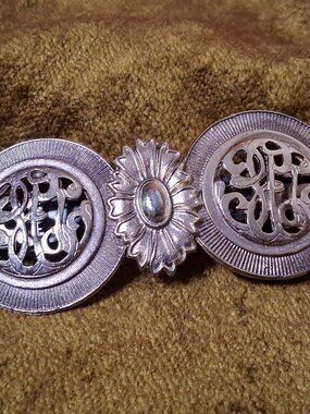 Vintage Barrette Hair Clip Gold Tone Filligree Circles Flower Ornate 3 3/8"